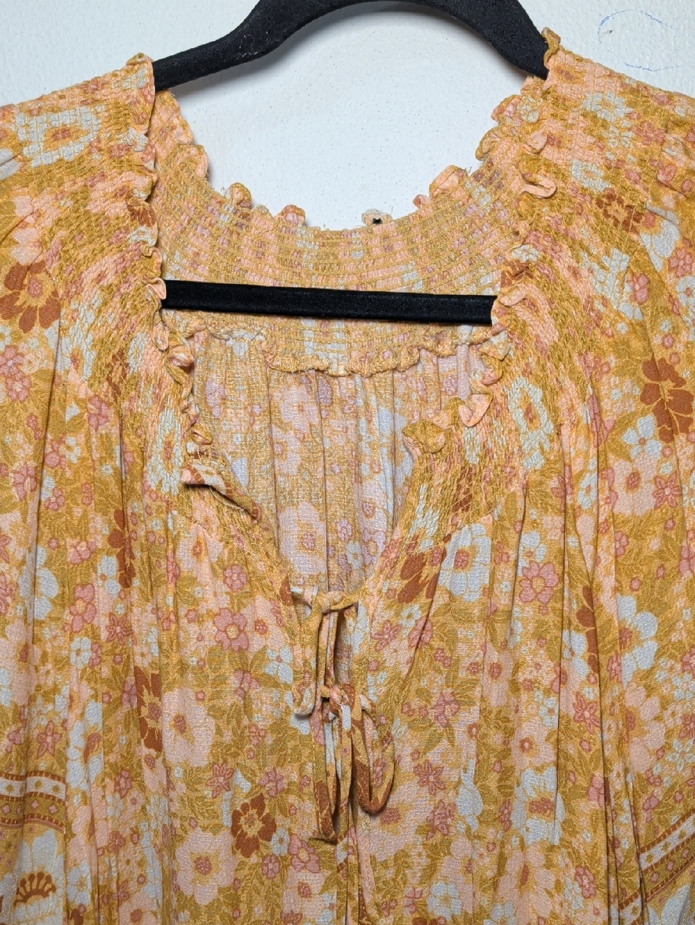 Spell & the Gypsy Anne Blouse Peach Pink Boho Floral Peasant Top Women's Size L* - Picture 2 of 5